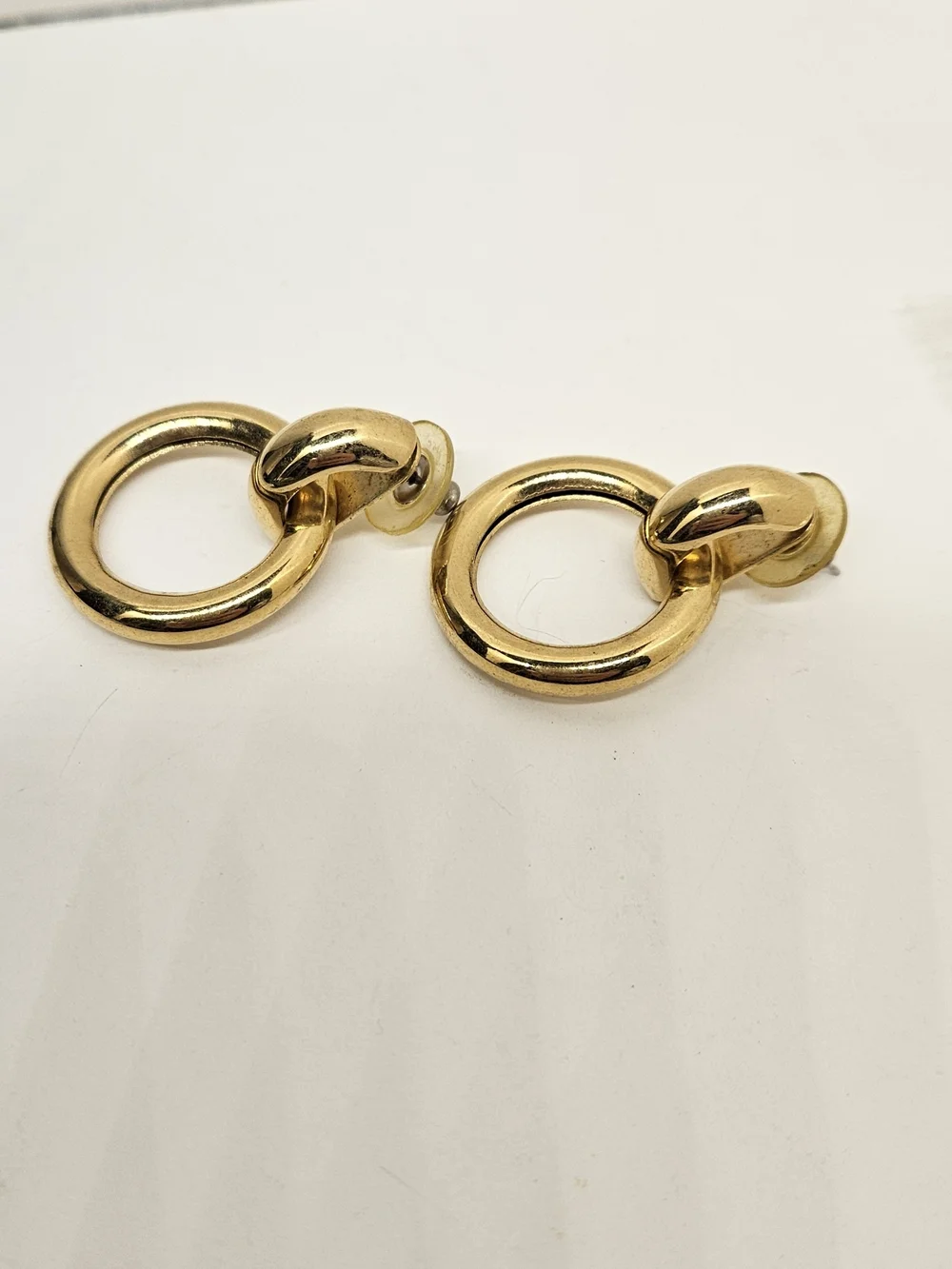 Door Knocker Gold Tone Earrings Stud Pierced Hoop Dangle Vintage